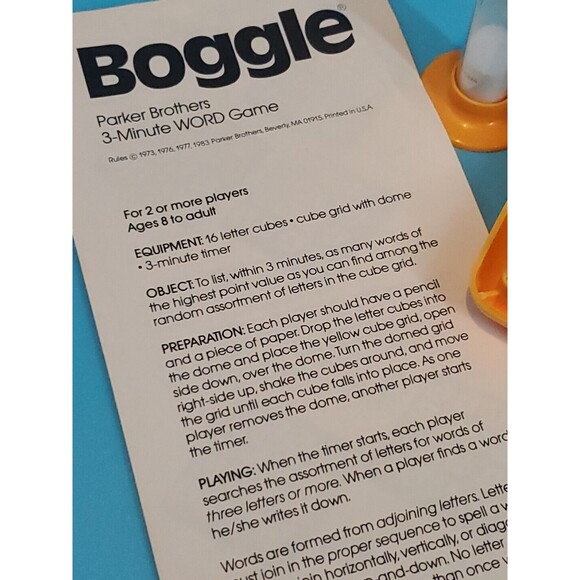 Vintage 1983 Parker Brothers Boggle Game With Challenge Cube Complete - Picture 7 of 9